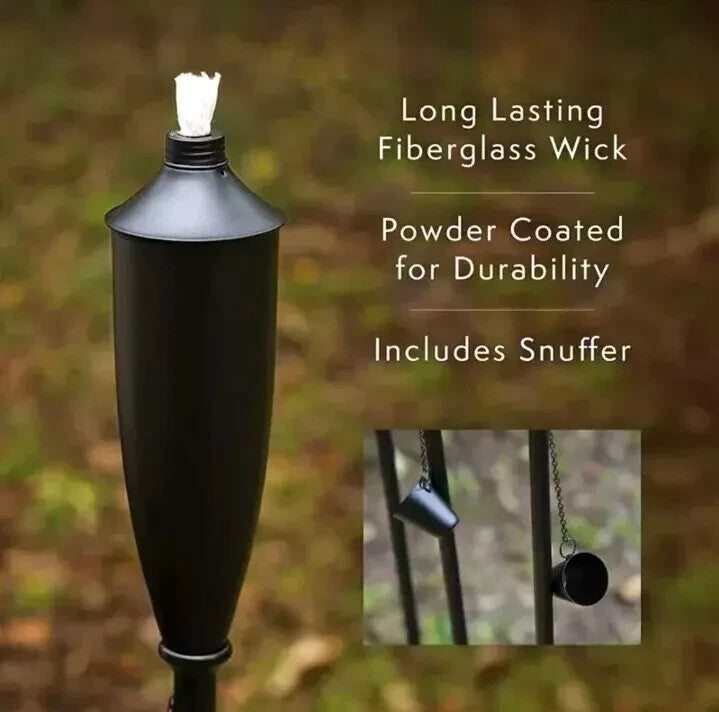 Garden Torch Citronella Oil Lantern Snuffer Powder Coated  180cm Black 2 Pack
