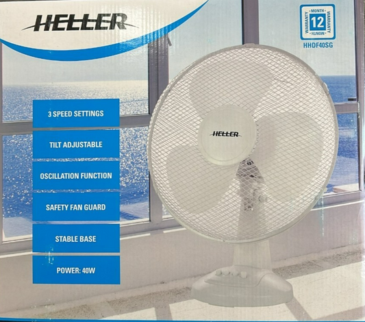 Heller 40cm Desk Fan Table Adjustable Tilt Portable Oscillating 3 Speed Setting