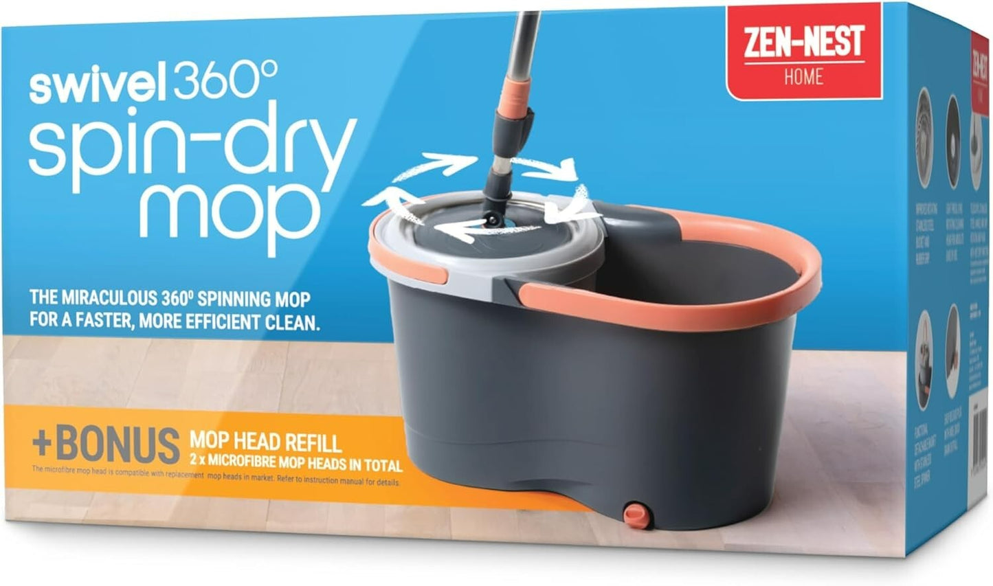 Zen-Nest Mop Bucket Set Swivel 360° Spin Dry Rotating Microfibre Floor Cleaner