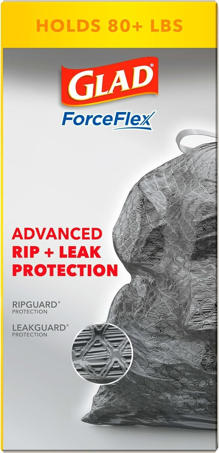 Glad Forceflex Trash Bags Heavy Duty Stretchable Large Rubbish Bag 25 Bags