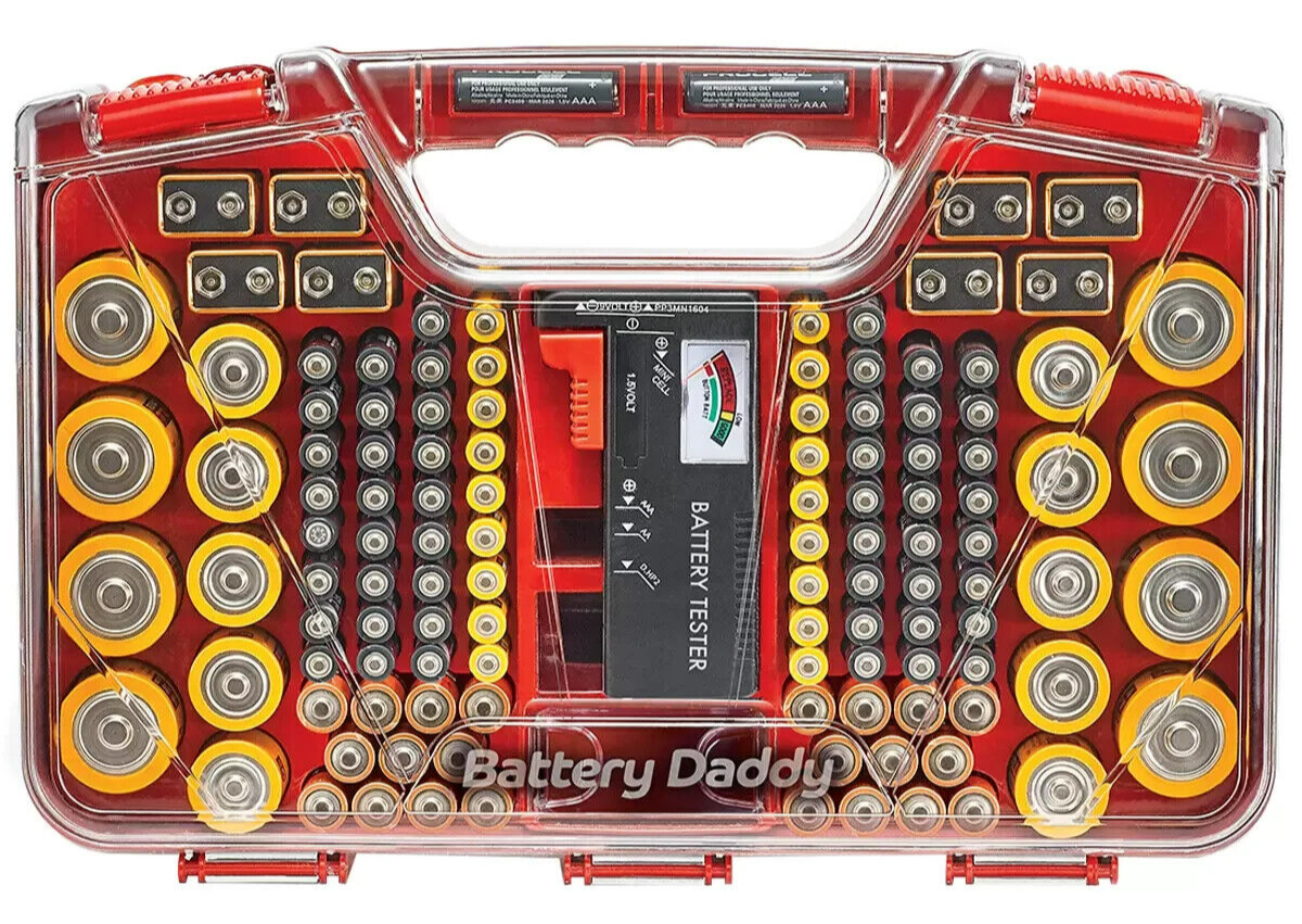 Battery Daddy Battery Storage Organiser Case w/ Tester Batteries Holder Box