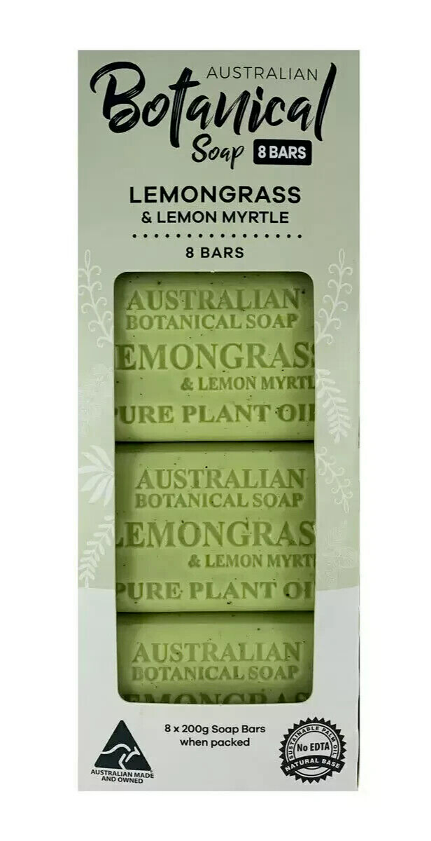 8x Australian Botanical Soap Lemongrass & Lemon Myrtle Body Gentle Wash Bar 200g
