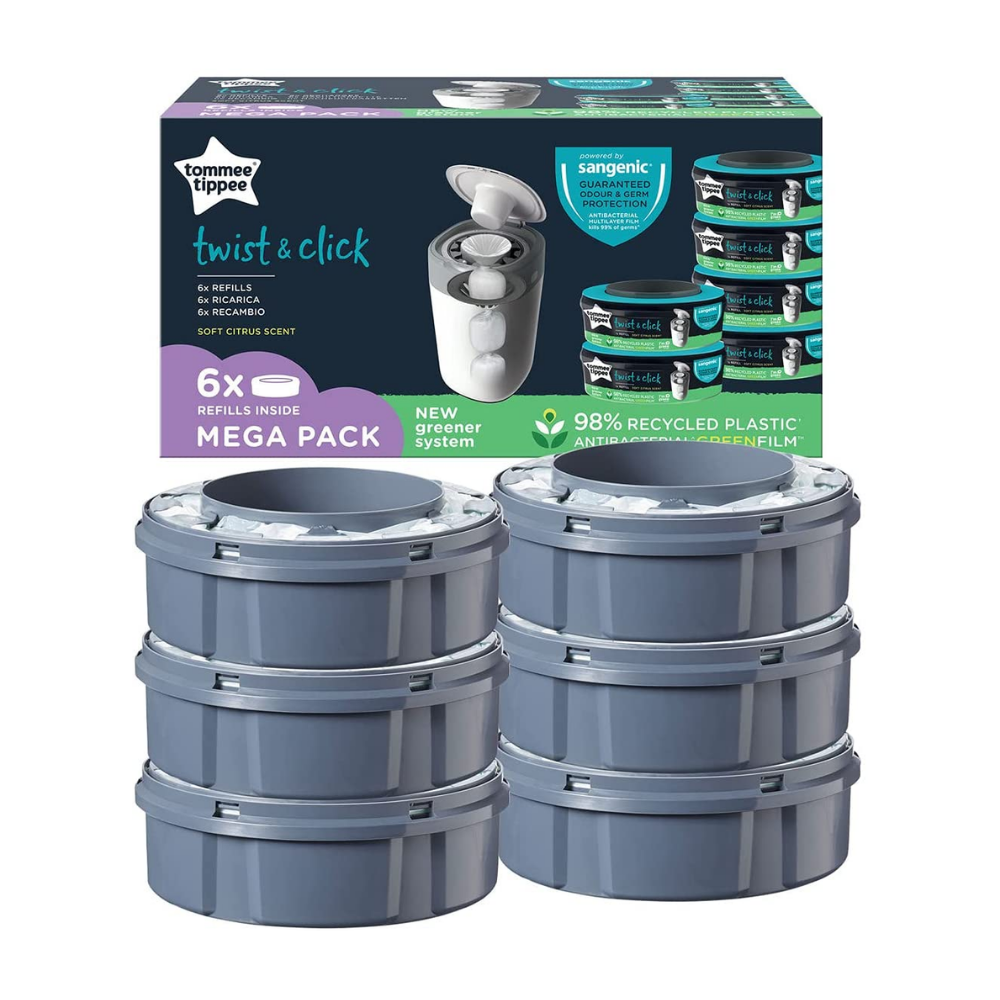 Sangenic Tommee Tippee 6 Pack Nappy Bin Disposal Refill Cassettes Twist & Click