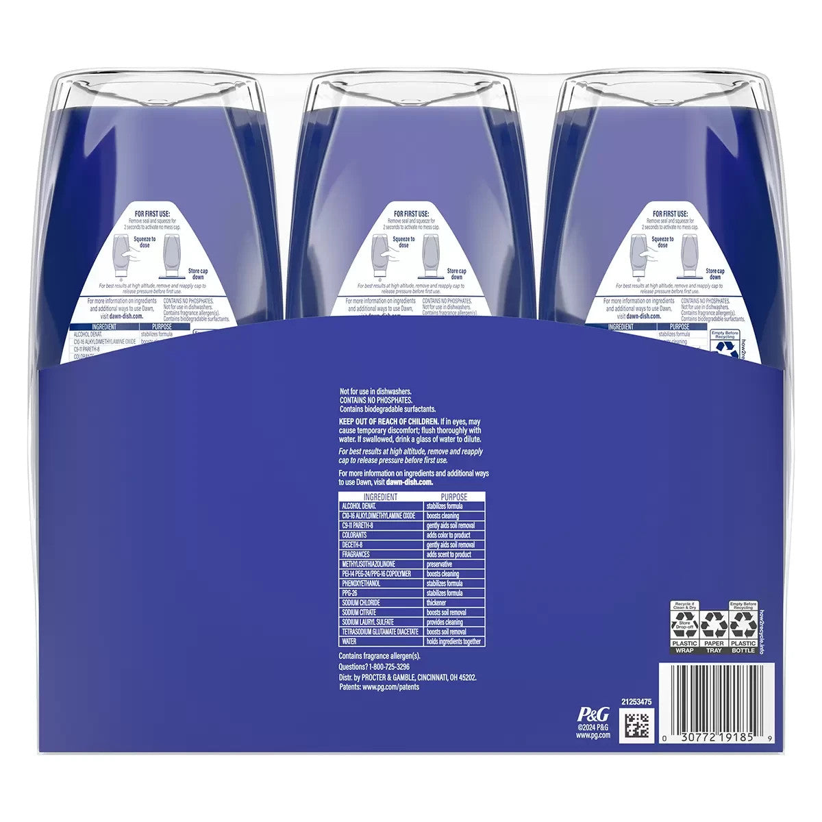 Dawn Platinum EZ Squeeze Dishwashing Dish Liquid Soap Refill 3 x 606ml