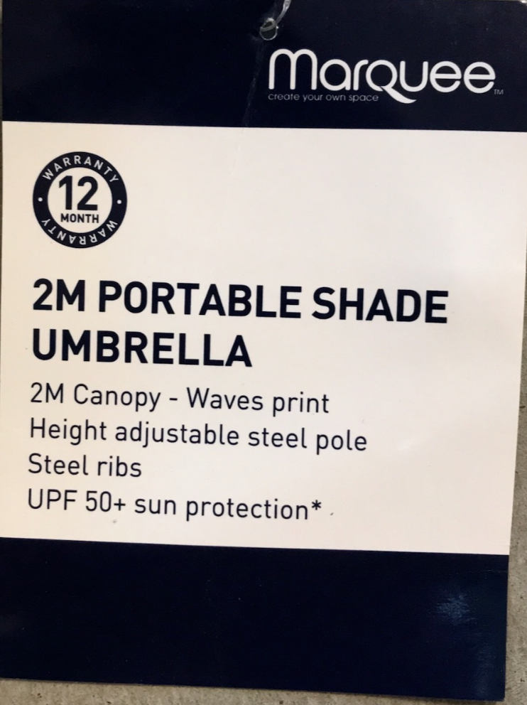 Marquee 2m Beach Umbrella Portable Canopy Sun Protection Shade Wave Pattern
