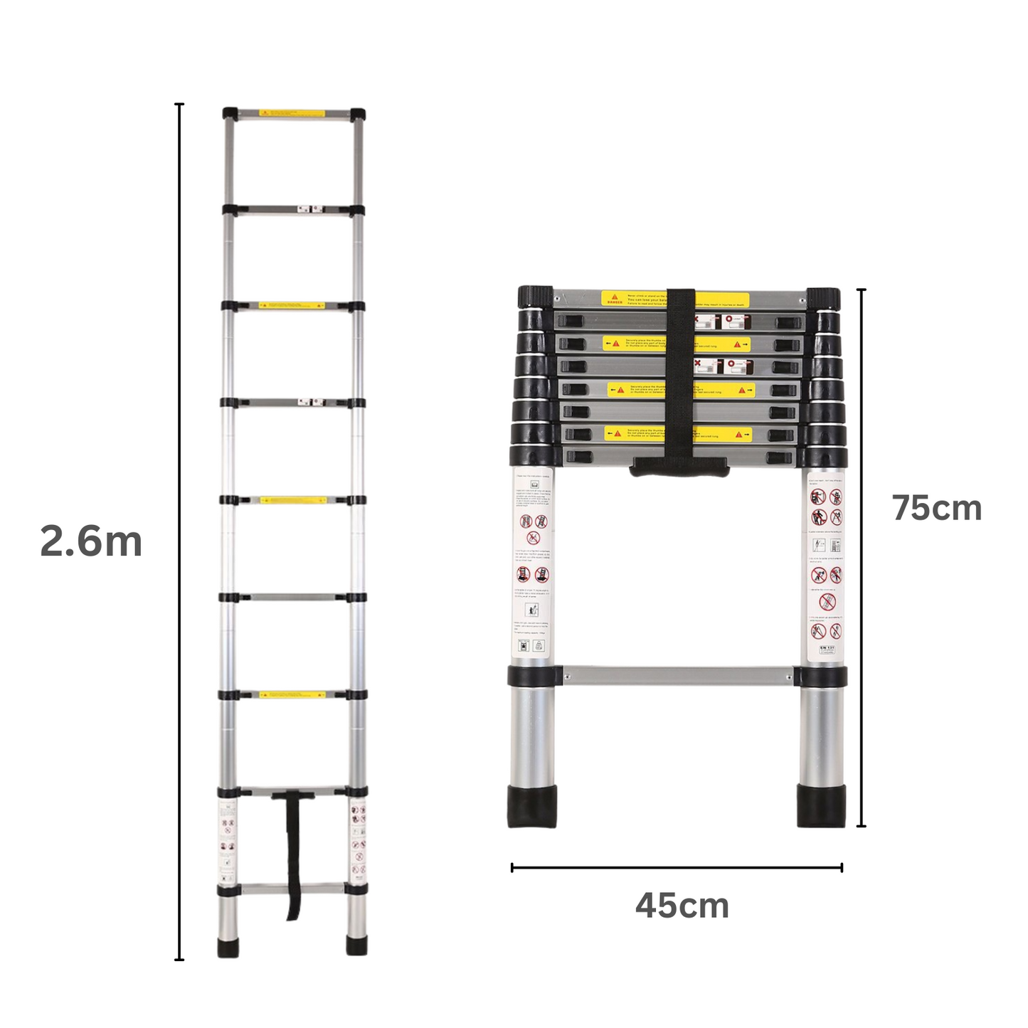 Katashi Telescopic Ladder 2.6M Step Aluminium Extension Portable