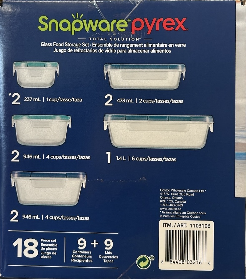Snapware Pure Pyrex Glass Container Clear Food Keeper Airtight Storage 18 pcs