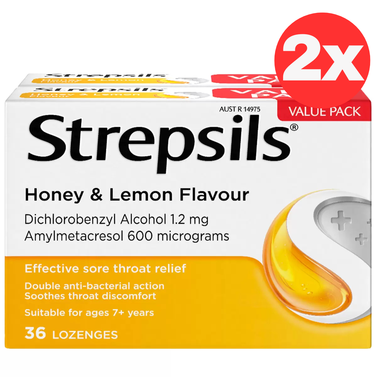 Strepsils Sore Throat Relief Lozenges Honey & Lemon Lozenge 2 x 36 Count