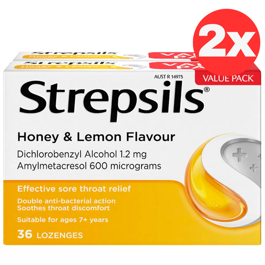 Strepsils Sore Throat Relief Lozenges Honey & Lemon Lozenge 2 x 36 Count