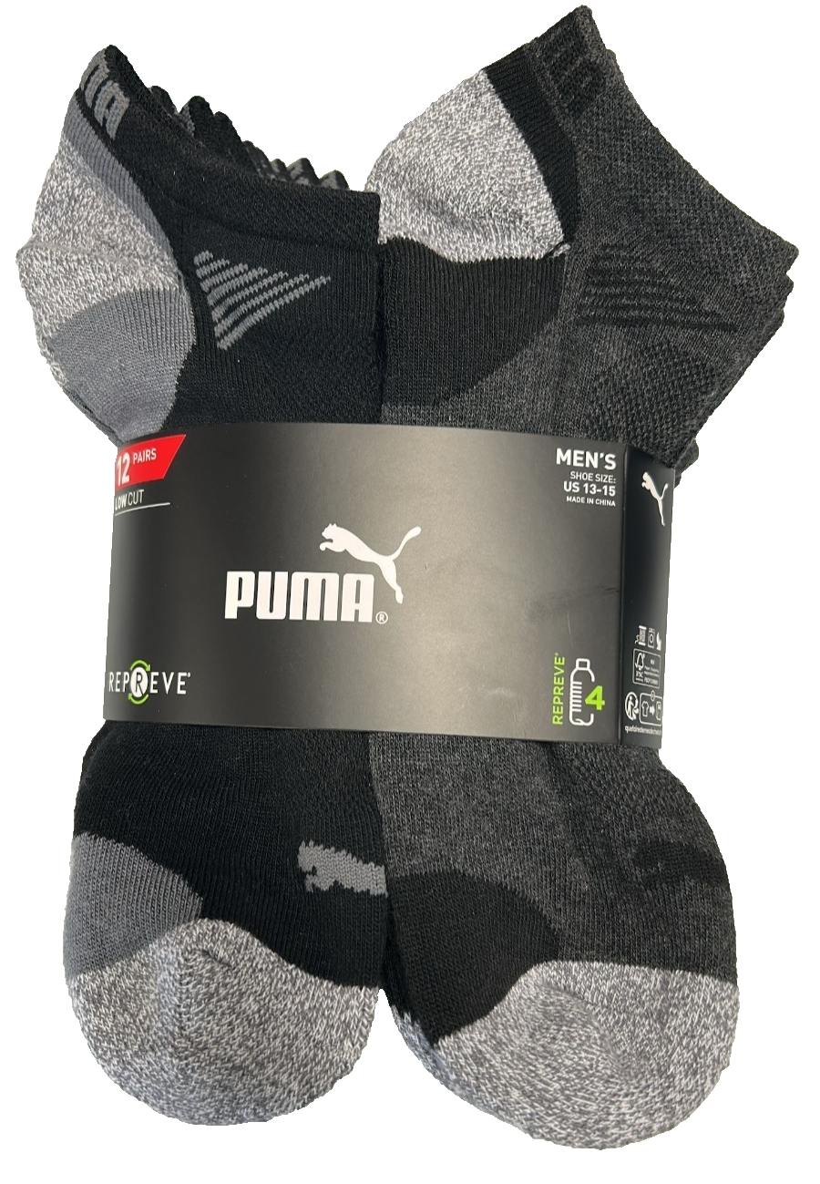 Puma Men's Repreve Low Cut Sport Socks 12 Pairs Athletic Sock Shoe Size 13-15