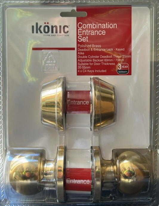 Ikonic Ruby Combination Entrance Set Double Cylinder Deadbolt Polished Brass