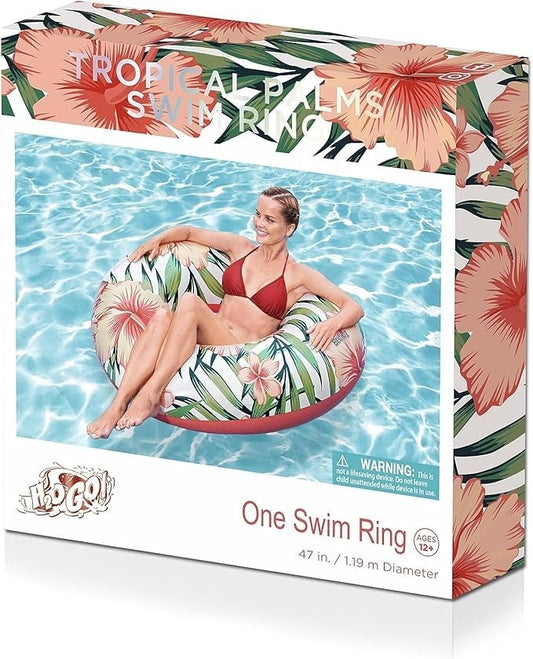 H2OGO! Tropical Palms Inflatable Swim Ring Pool Tube 47" 1.19m Water Float Adult