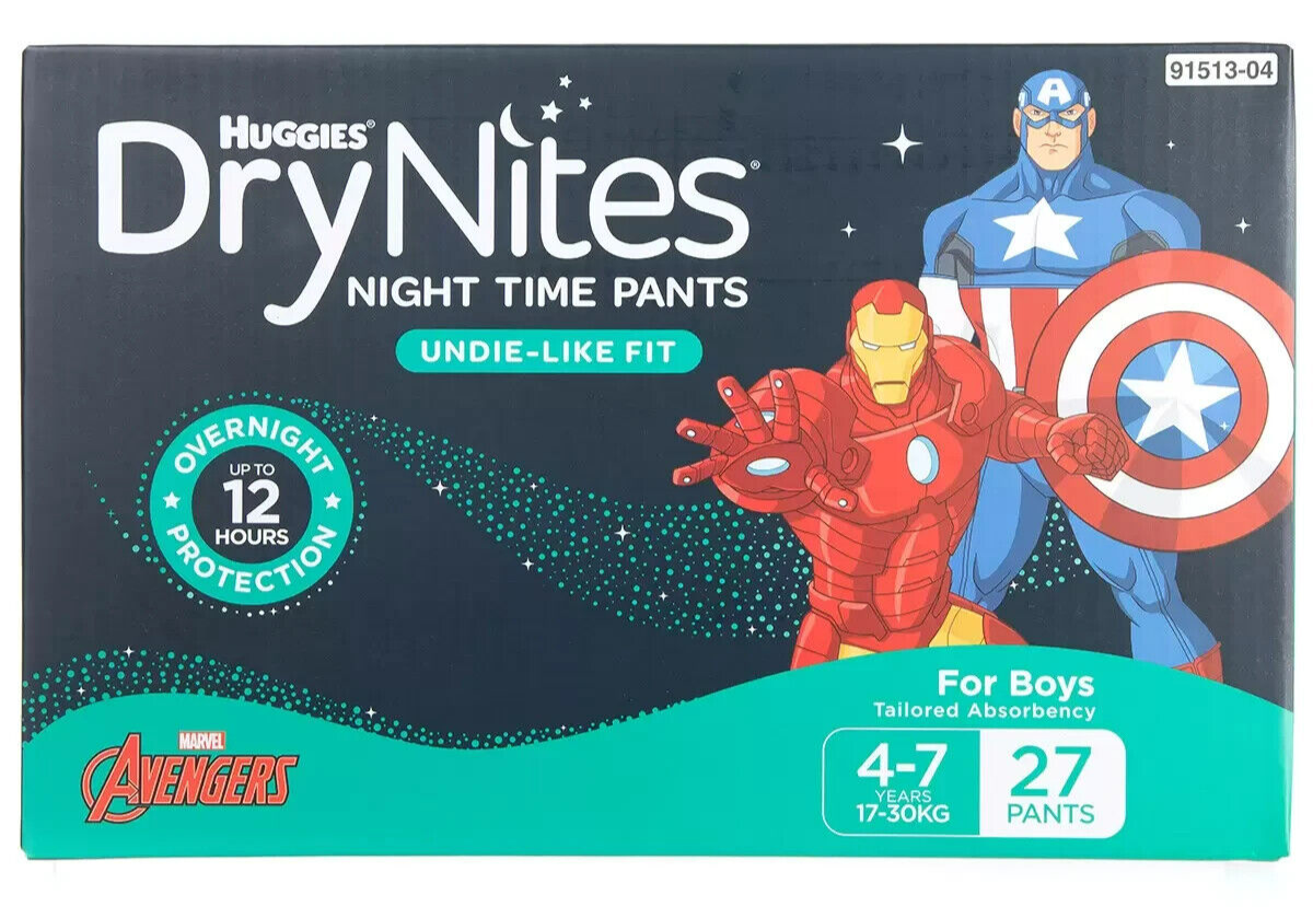 Huggies DryNites Boys Night Time Pants Nappies 2 x 27 Disposable Pant 4-7 Years