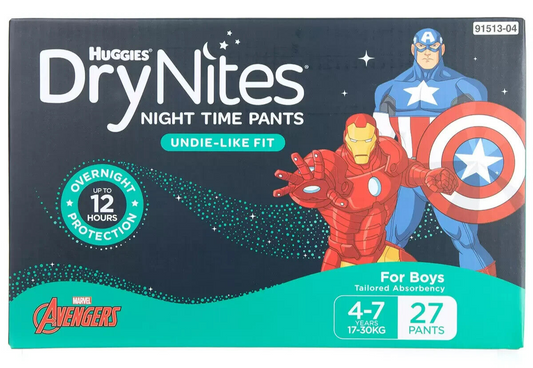 Huggies DryNites Boys Night Time Pants Nappies 2 x 27 Disposable Pant 4-7 Years