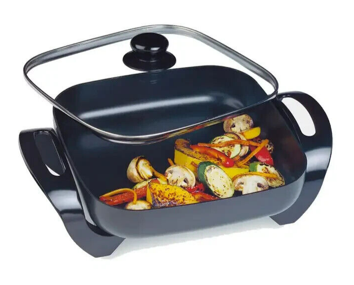 Maxim 29cm Frypan w/ Glass Lid  Non-Stick Electric Cookware Square Fry Pan