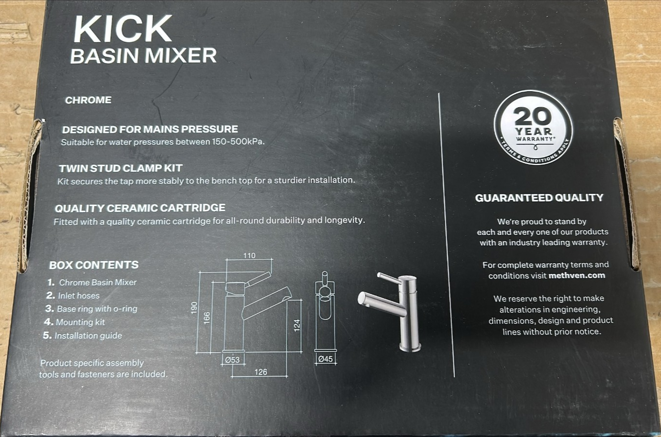 Methven Kick Basin Bathroom Sink Mixer Ovalo Chrome WELS Watermark 106585
