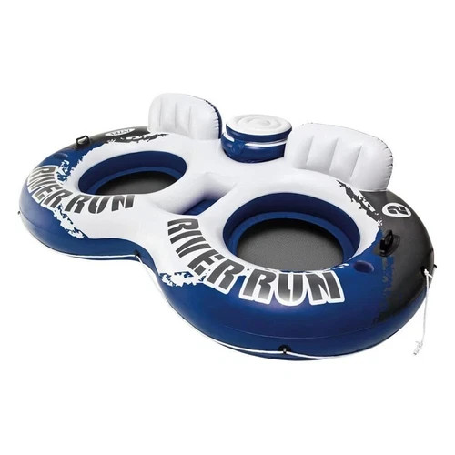 Intex River Run 2 Person Inflatable Lounge Floating Tube Float with Drink Cooler