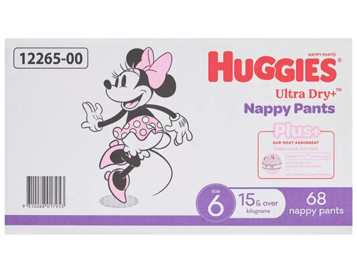 Huggies Nappies Size 6 Girls Ultra Dry  Pants Plus 68 Disposable Diapers 15kg+