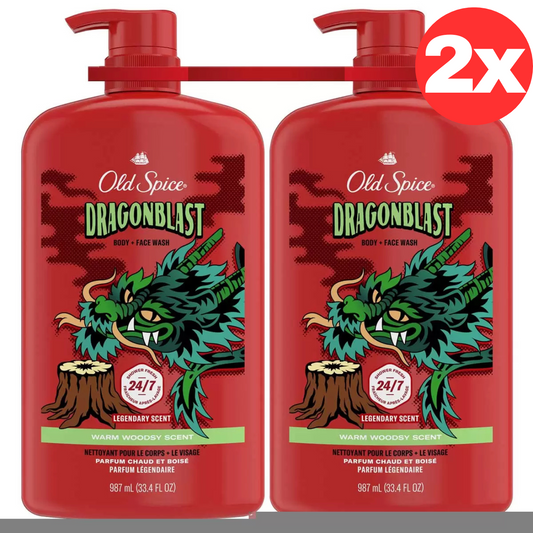 Old Spice Dragon Blast Body Face Wash Shower Fresh Liquid Gel 2 x 987ml