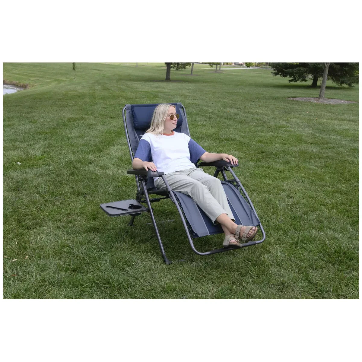 Timber Ridge Reclining Chair Directors Camping Outdoor Cup Holder Lounger Seat