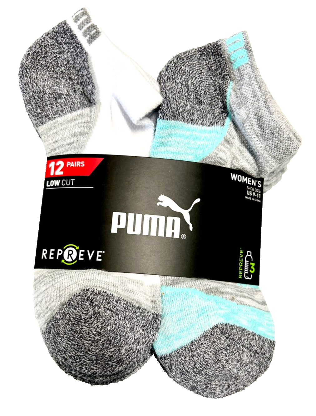 Puma Women's Repreve Athletic Sock Low Cut Sport Socks Size 9-11 White 12 Pairs