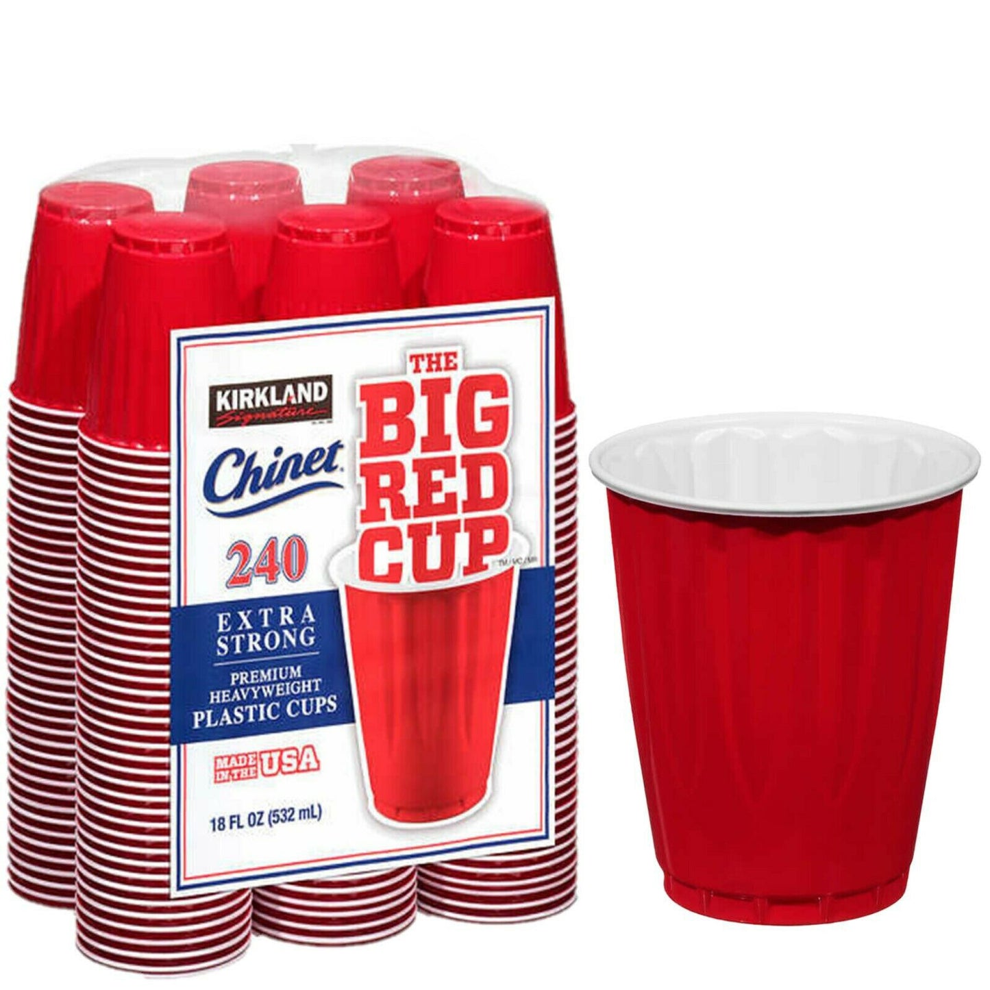 240pk Kirkland Signature Big Red Cup Reusable Plastic Party Cups 532ml Bulk