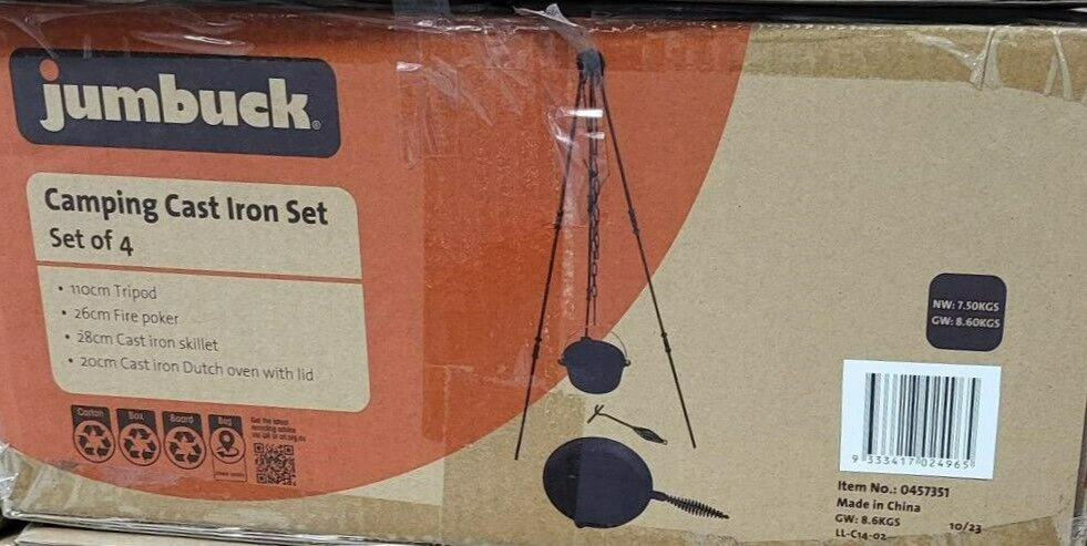 Jumbuck Campire Tripod Outdoor Camping Cast Pot Fire Cooking Picnic Barbecue