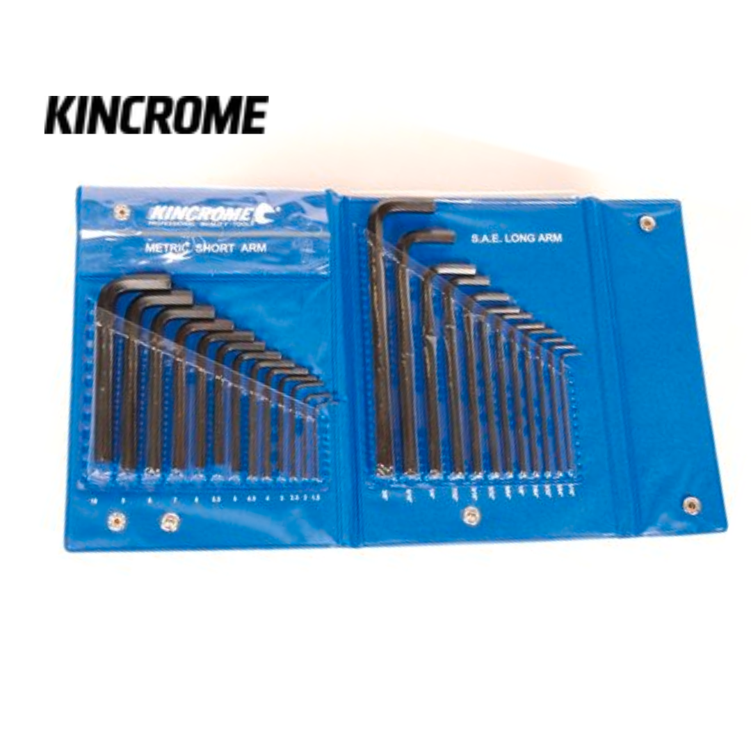 Kincrome Metric And Imperial Hex Key Wrench Set Extra Long Steel 25 Piece
