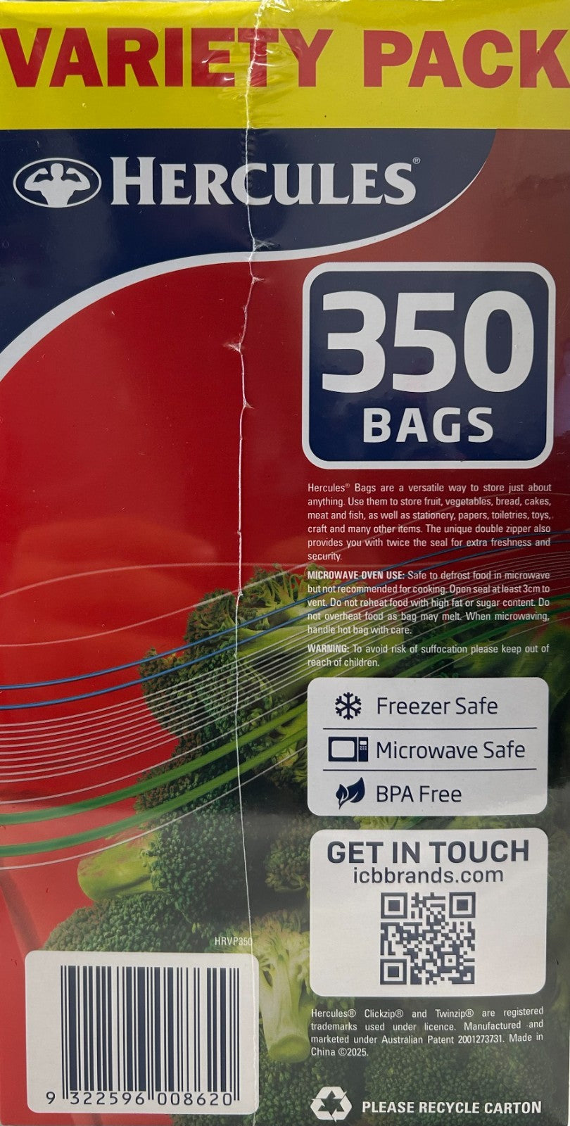 Hercules Resealable Bags Variety Pack Medium Large Sandwich Snack 350 Zip Bag