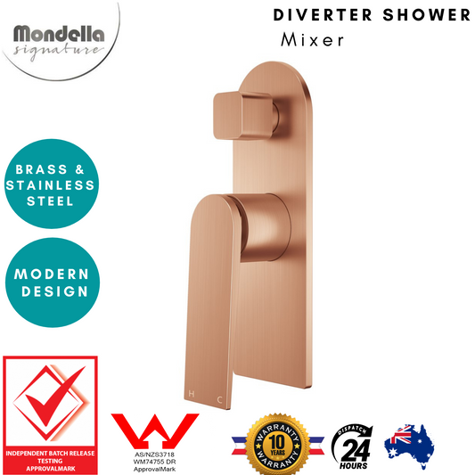 Mondella Signature Diverter Shower BathroomWall Mixer Tapware Brushed Rose Gold