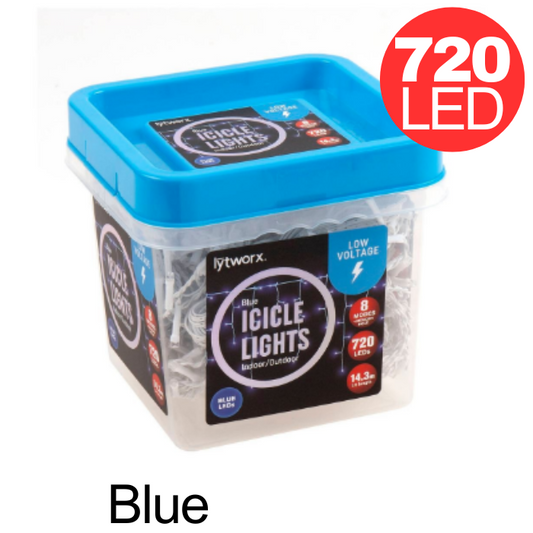 Lytworx 720 LED Blue Icicle Lights Low Voltage String Christmas Decoration Pk720