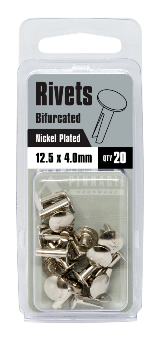 Pinnacle Bifurcated Rivets Nickel 12.5 x 4mm Split Leg 20 Packs