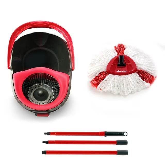 Vileda Turbo Spin Mop 2 Microfibre Refills Spin Wring Bucket Set Floor Cleaning