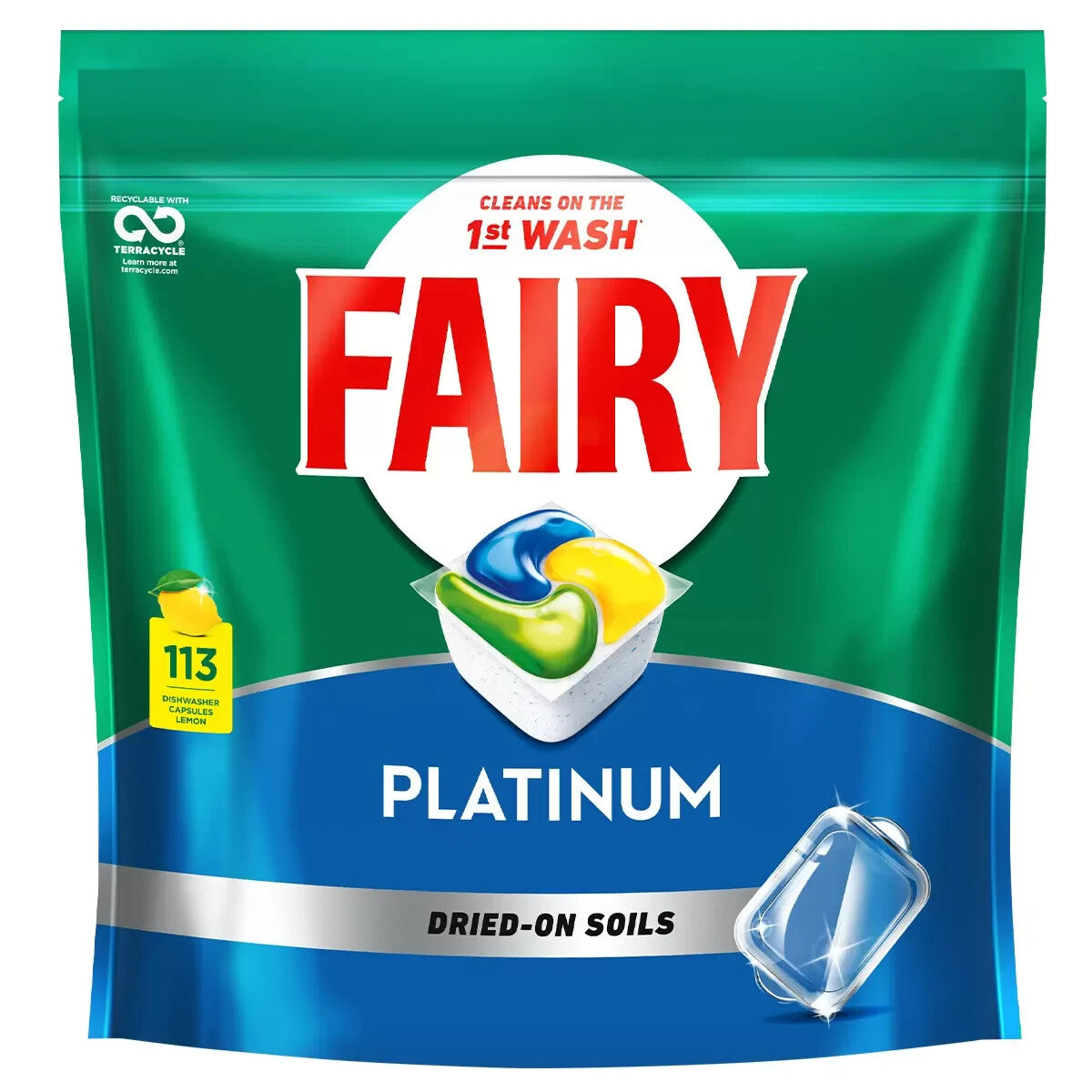 Fairy Platinum Automatic Dishwasher Tablet Capsules 113 Pack Lemon Scented