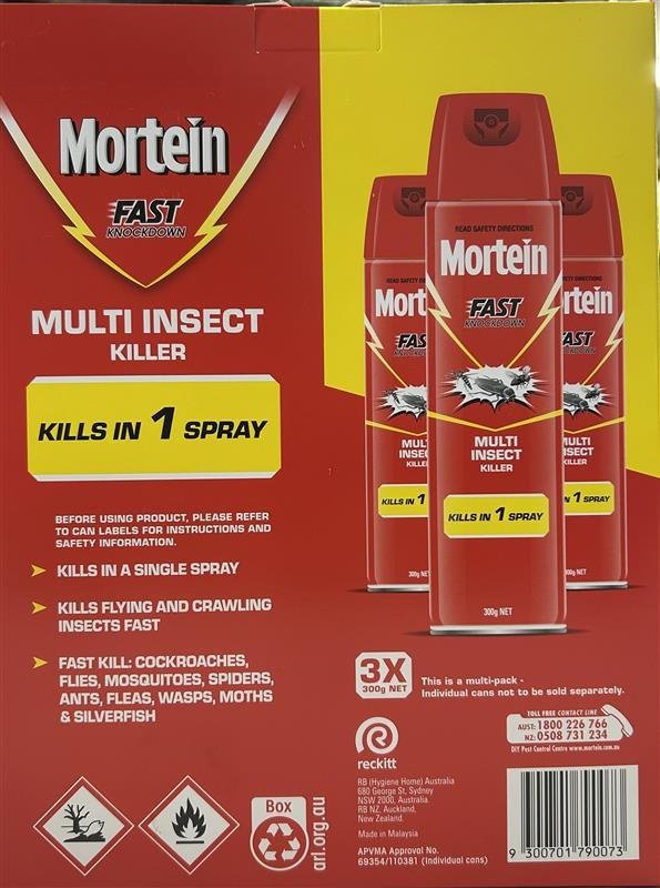 3x Mortein Fast Knock Down Fly Mosquito Multi Insect Killer Pest Spray 300g