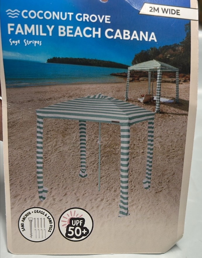 Coconut Grove Beach Cabana Canopy Blue Umbrella Tent Sun Shade Shelter 2M Wide