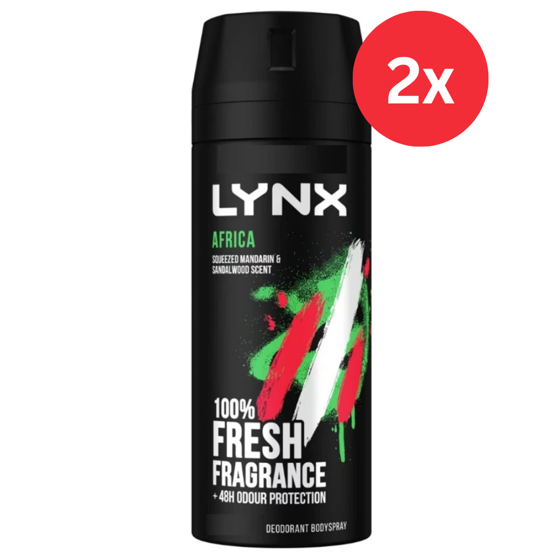 Lynx Body Spray Africa 48 Hour Odour Protection Bodyspray Deodorant 2 x 200ml