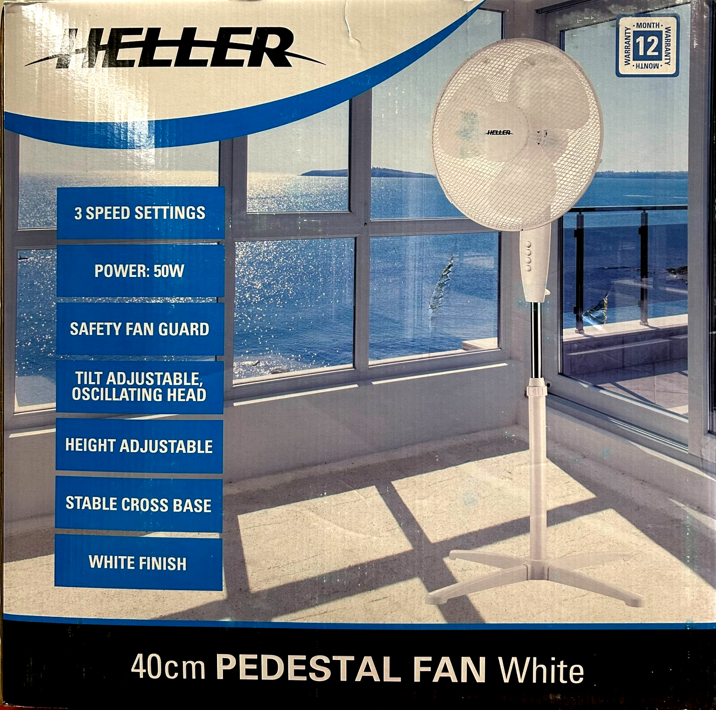 Heller Pedestal Fan 40cm Oscillating Portable Adjustable Tilt Head 3 Speed