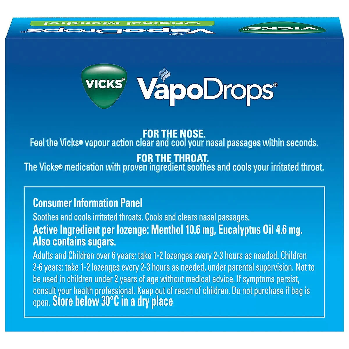 Vicks VapoDrops Menthol Lozenges Cough and Cold Sore Throat  42 x 3 Pack