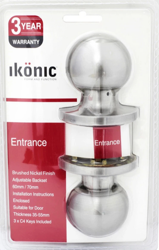 Ikonic Ruby Entrance Door Knob Handle Set Thickness Brushed Nickel Finised