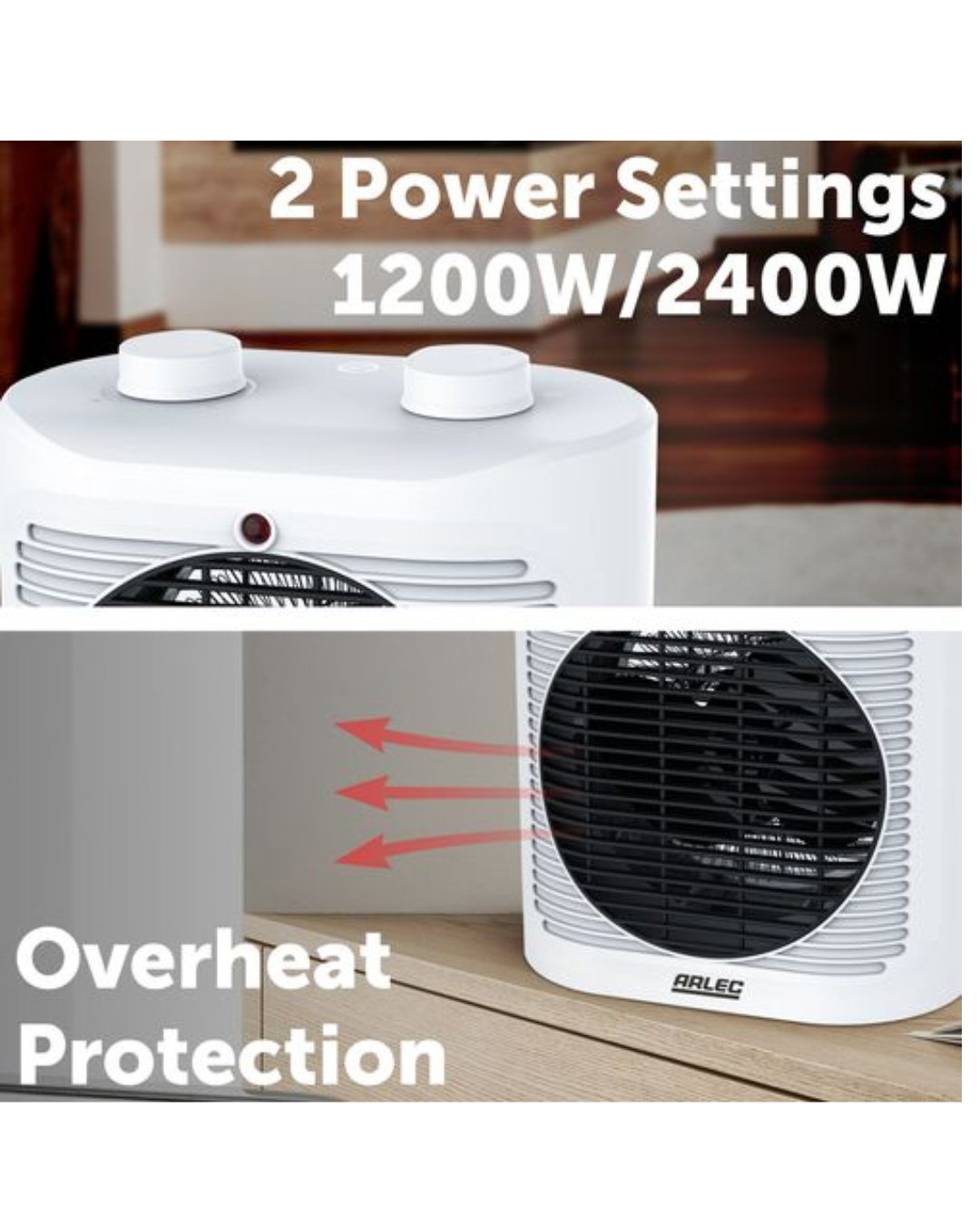 Arlec Electric Fan Heater with Adjustable Thermostat Portable 2400W