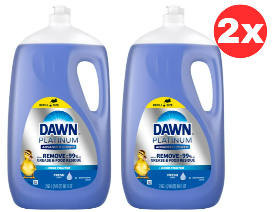 Dawn Platinum Dishwashing Liquid Advanced Power Dish Soap Kitchen 2.66l 2 Pack