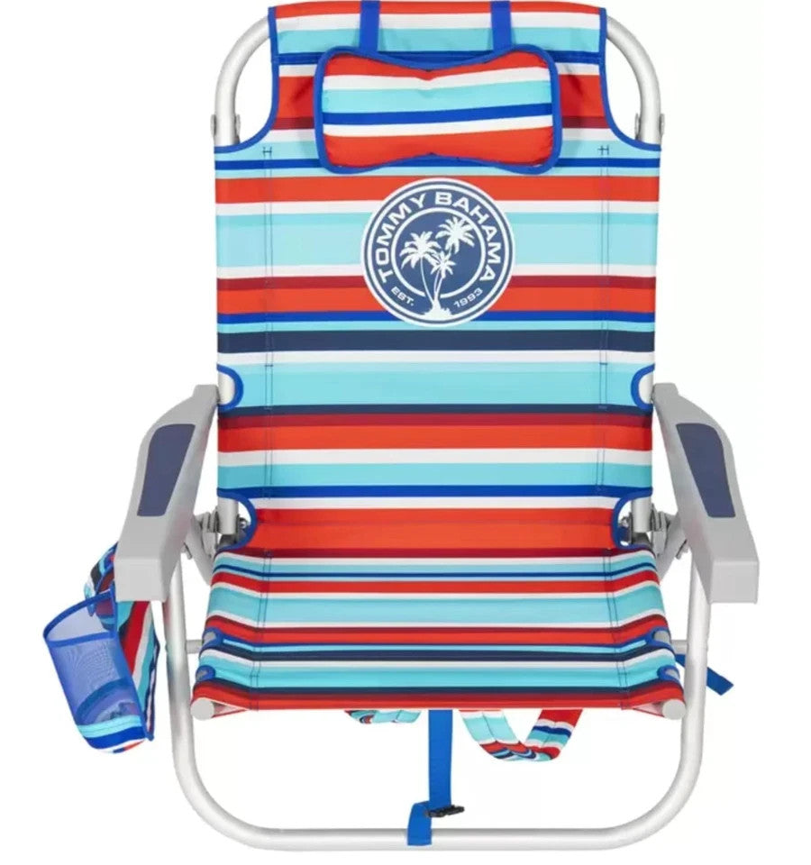 2x Tommy Bahama Backpack Cooler Beach Chair Seat Pockets Summer Camping Red/Blue
