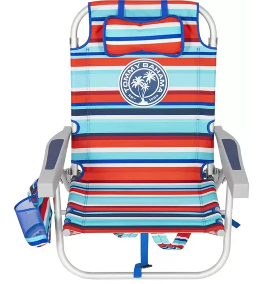 2x Tommy Bahama Backpack Cooler Beach Chair Seat Pockets Summer Camping Red/Blue