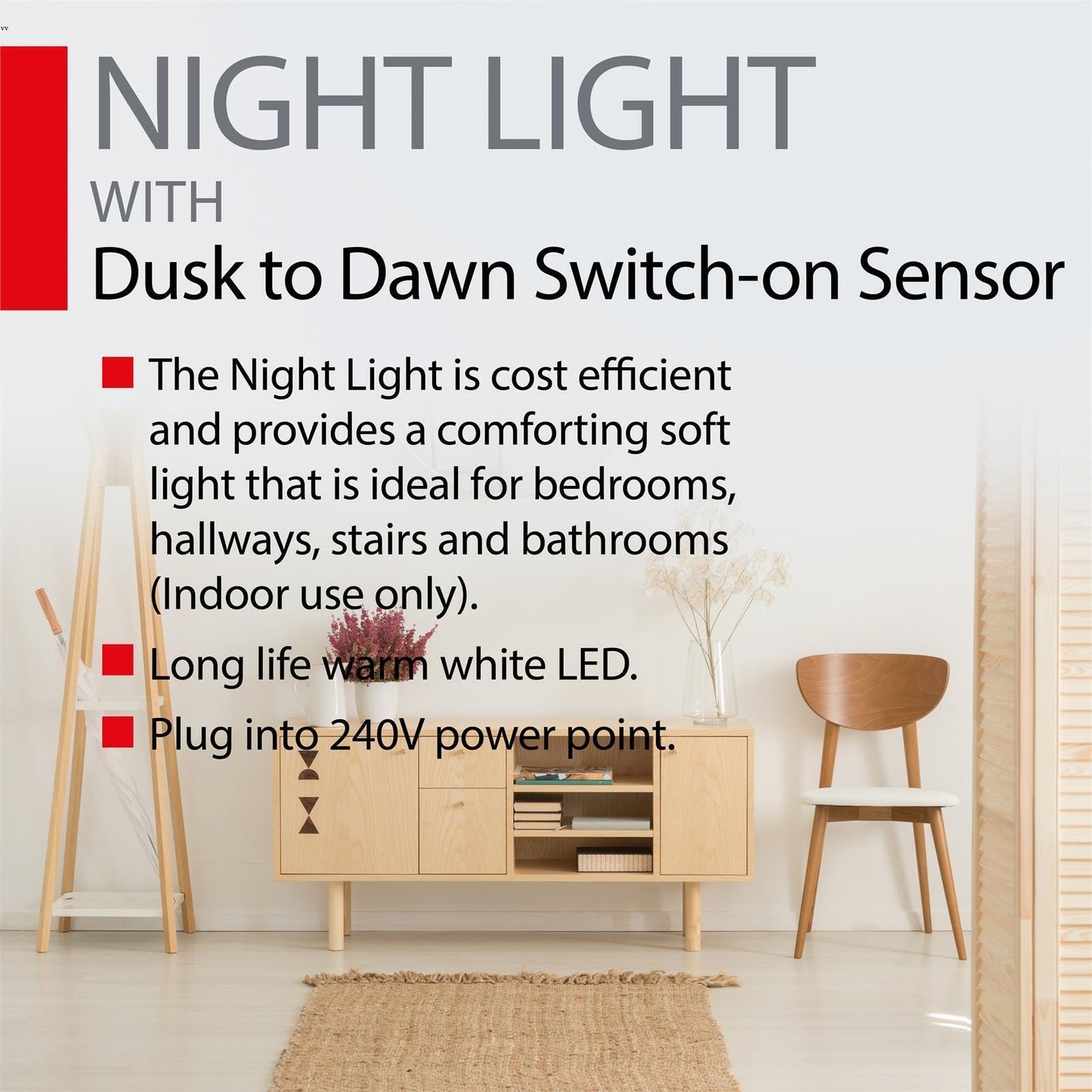 Arlec LED Night Light Plug In Dusk to Dawn Switch Indoor Stair Warm White