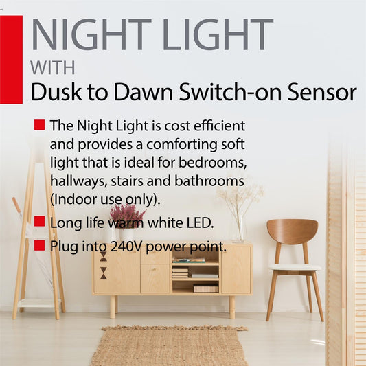 Arlec LED Night Light Plug In Dusk to Dawn Switch Indoor Stair Warm White