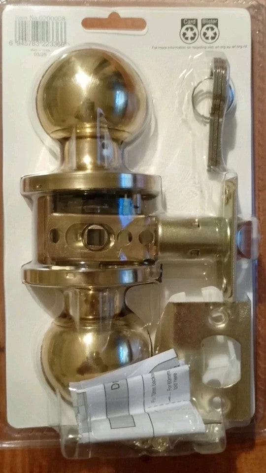 ikonic Ruby Nickel Entrance Entry Door Knob Handle Lock Set Polished Brass