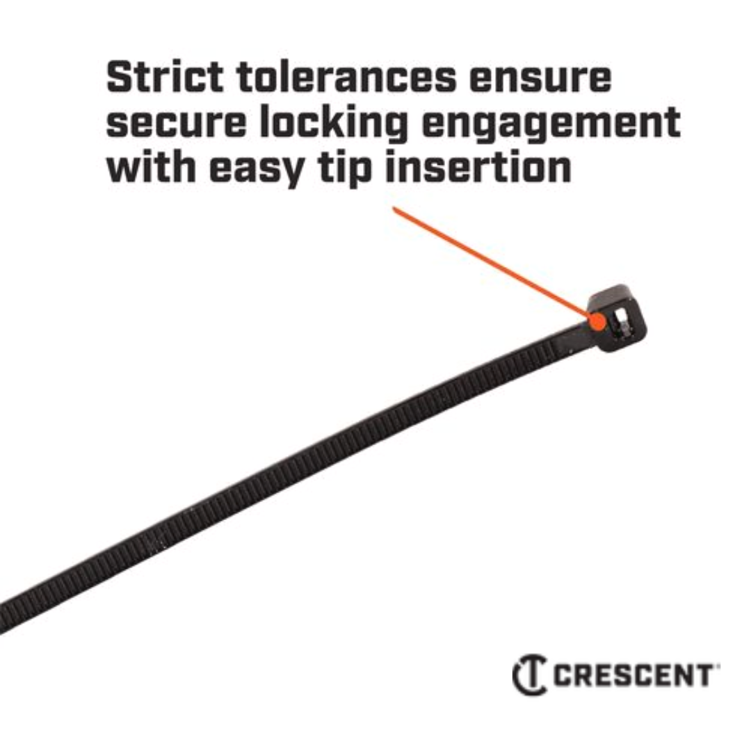 Crescent Cable Ties 200 x 4.6mm Black Nylon Wire Cables Organiser Bulk 500 Pack