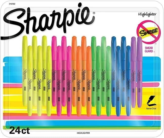 Sharpie Highlighters Marker Pen Narrow Chisel Tip Markers Multicoloured 24 Pack