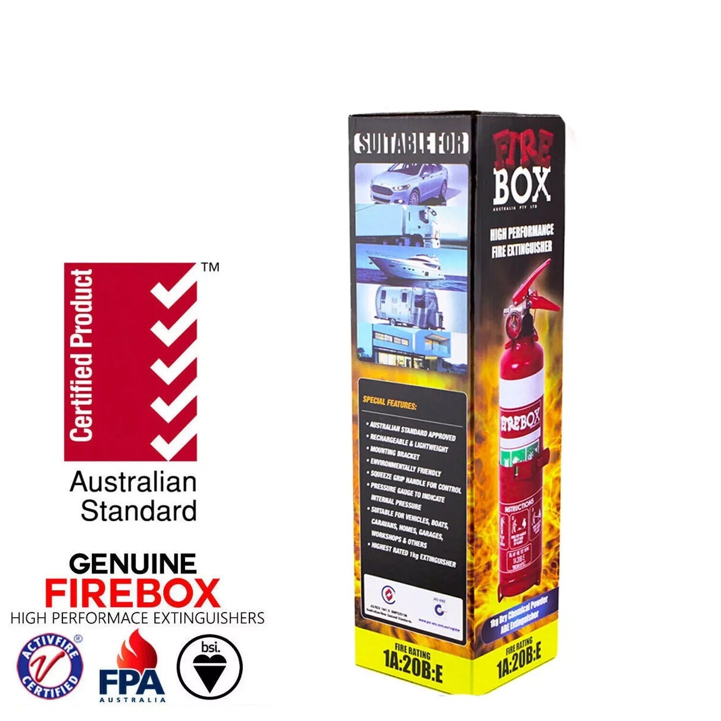 2x Firebox 1kg Fire Extinguisher ABE Professional Dry Chemical Powder w/ Bracket